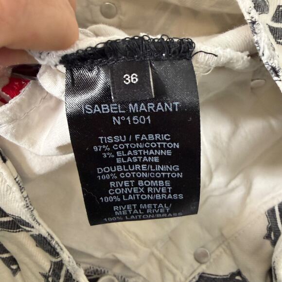 Isabel Marant Étoile N1501 Red Floral Embroidered Cropped Jeans White 36 US 4 - Picture 7 of 7